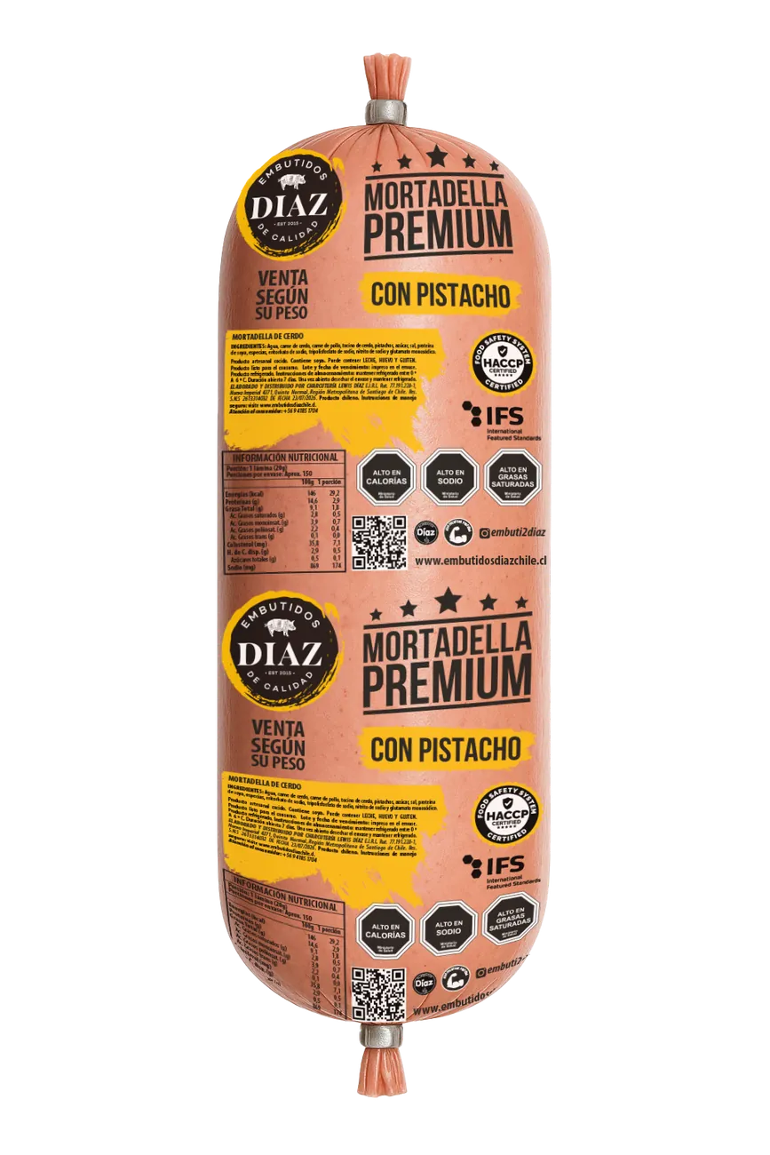 Mortadella premium con pistacho Embutidos Díaz
