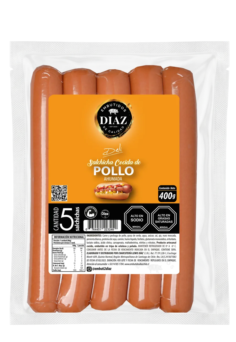 Salchicha cocida de pollo ahumada Embutidos Díaz
